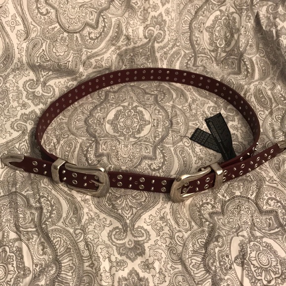 Zara Red Double Buckled and Studded Belt - Picture 2 of 5